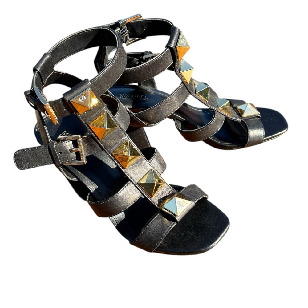 Michael Kors Wren Studded Leather Pyramid‎ Block-heel Gladiator Sandals Sz 5.5 - Picture 3 of 13